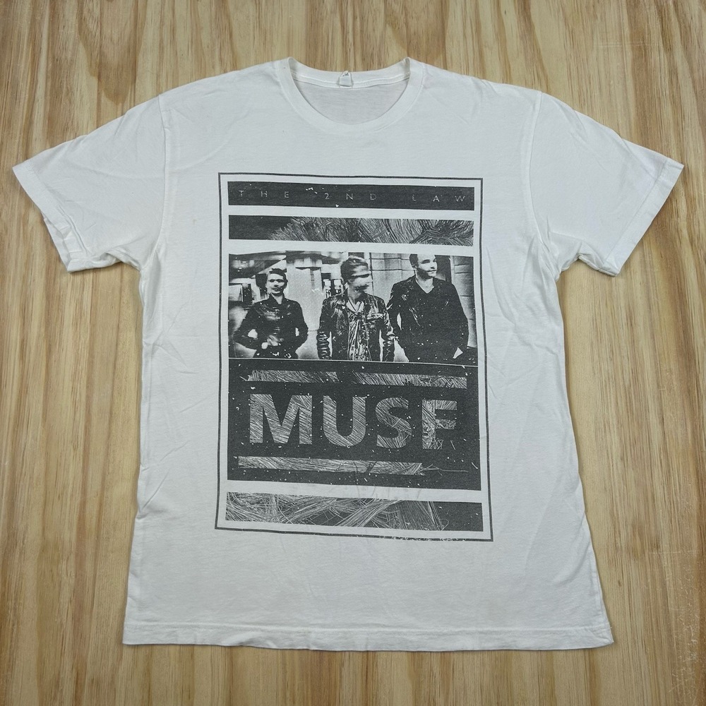 Muse The Second Law Crew Neck‎ T-Shirt White Short Sleeve Size Large Band Music